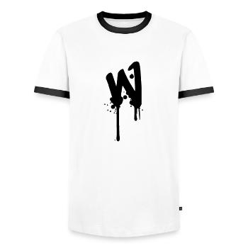 W graffiti drops Farbklex spray - Men's Ringer Shirt - white/black - Front - AI Model Female 172 light (172cm) & AI Model Male 178 dark (178cm)