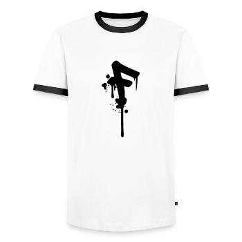 F graffiti drops Farbklex spray - Men's Ringer Shirt - white/black - Front - AI Model Female 172 light (172cm) & AI Model Male 178 dark (178cm)