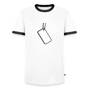 Price Tag - Men's Ringer Shirt - white/black - Front - AI Model Female 172 light (172cm) & AI Model Male 178 dark (178cm)