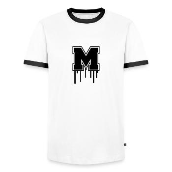 Letter M - Männer Kontrast-T-Shirt - Weiß/Schwarz - Vorne - AI Model Female 172 light (172cm) & AI Model Male 178 dark (178cm)