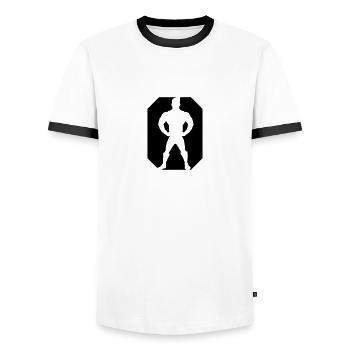 Super Hero Design - Men's Ringer Shirt - white/black - Front - AI Model Female 172 light (172cm) & AI Model Male 178 dark (178cm)