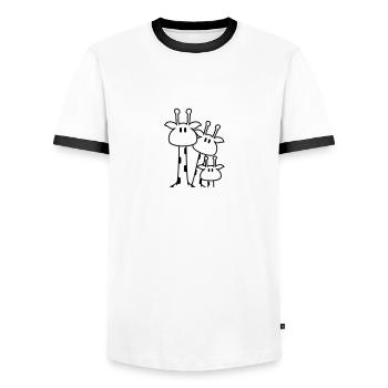Cute giraffe family with child mom dad giraffe - Men's Ringer Shirt - white/black - Front - AI Model Female 172 light (172cm) & AI Model Male 178 dark (178cm)