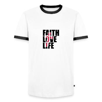 Red cross design jesus cool faith love life faith - Men's Ringer Shirt - white/black - Front - AI Model Female 172 light (172cm) & AI Model Male 178 dark (178cm)