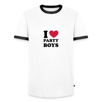 I Love Party Boys - Men's Ringer Shirt - white/black - Front - AI Model Female 172 light (172cm) & AI Model Male 178 dark (178cm)