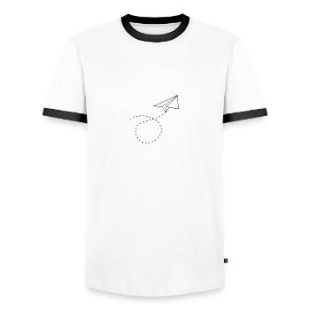 gestrichelte linie papier flieger gefaltet spielze - Männer Kontrast-T-Shirt - Weiß/Schwarz - Vorne - AI Model Female 172 light (172cm) & AI Model Male 178 dark (178cm)