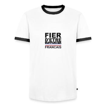 Supporter francais france - T-shirt contrasté Homme - blanc/noir - Devant - AI Model Female 172 light (172cm) & AI Model Male 178 dark (178cm)