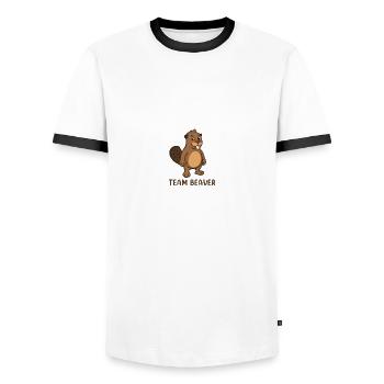 Team Beaver - Männer Kontrast-T-Shirt - Weiß/Schwarz - Vorne - AI Model Female 172 light (172cm) & AI Model Male 178 dark (178cm)