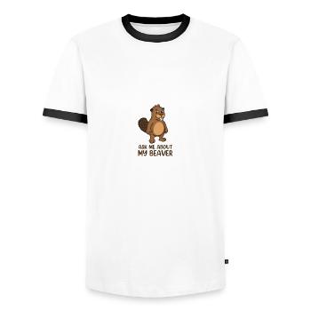 Ask Me About My Beaver - Männer Kontrast-T-Shirt - Weiß/Schwarz - Vorne - AI Model Female 172 light (172cm) & AI Model Male 178 dark (178cm)