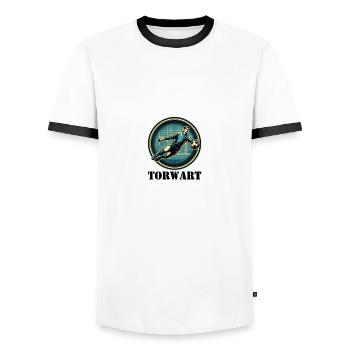 Torwart - Männer Kontrast-T-Shirt - Weiß/Schwarz - Vorne - AI Model Female 172 light (172cm) & AI Model Male 178 dark (178cm)