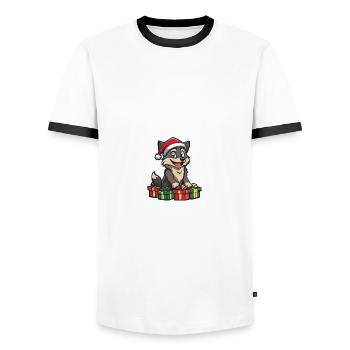 Cadeaux de bande dessinée de Noël loup - T-shirt contrasté Homme - blanc/noir - Devant - AI Model Female 172 light (172cm) & AI Model Male 178 dark (178cm)