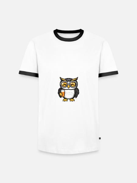 Eule Apres Ski Bier - Männer Kontrast-T-Shirt - Weiß/Schwarz
