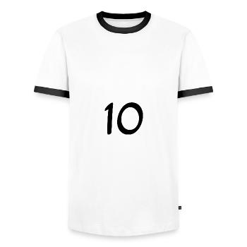 10. 10 YEARS. 10th ANNIVERSARY. 10 YEAR ANNIVERSARY. - Men's Ringer Shirt - white/black - Front - AI Model Female 172 light (172cm) & AI Model Male 178 dark (178cm)