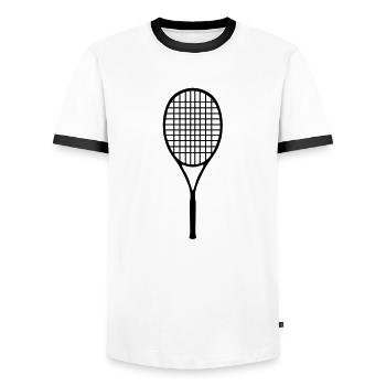 Tennis racket, tennis raquet - Men's Ringer Shirt - white/black - Front - AI Model Female 172 light (172cm) & AI Model Male 178 dark (178cm)