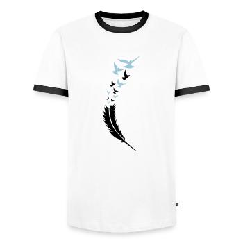 feather voegel fly 2 - Men's Ringer Shirt - white/black - Front - AI Model Female 172 light (172cm) & AI Model Male 178 dark (178cm)