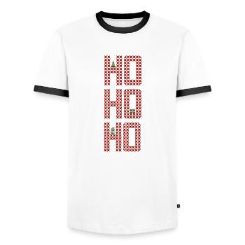 HoHoHo Stickmotiv Pinguin Weihnachtsbaum Geschenk - Männer Kontrast-T-Shirt - Weiß/Schwarz - Vorne - AI Model Female 172 light (172cm) & AI Model Male 178 dark (178cm)