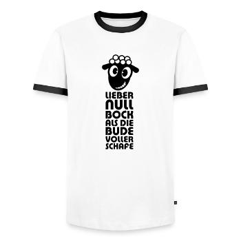 Null BockVersion 2 - Männer Kontrast-T-Shirt - Weiß/Schwarz - Vorne - AI Model Female 172 light (172cm) & AI Model Male 178 dark (178cm)