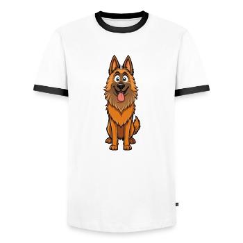 Intensiver Ausdruck eines belgischen Tervuren - Männer Kontrast-T-Shirt - Weiß/Schwarz - Vorne - AI Model Female 172 light (172cm) & AI Model Male 178 dark (178cm)