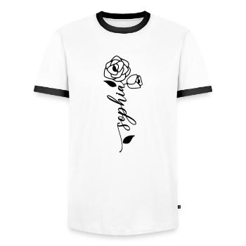 Sophia Surname First Name Name Flower - Men's Ringer Shirt - white/black - Front - AI Model Female 172 light (172cm) & AI Model Male 178 dark (178cm)
