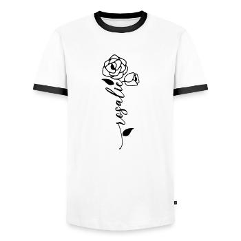 Rosalie Nom Prénom Fleur - T-shirt contrasté Homme - blanc/noir - Devant - AI Model Female 172 light (172cm) & AI Model Male 178 dark (178cm)
