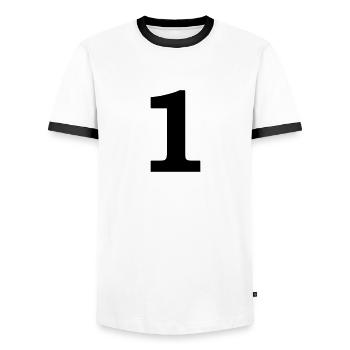 number - 1 - one - Men's Ringer Shirt - white/black - Front - AI Model Female 172 light (172cm) & AI Model Male 178 dark (178cm)