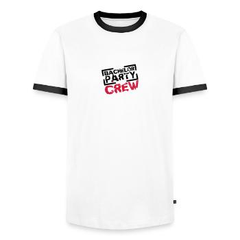 Bachelor Party Crew Stempel Design - Men's Ringer Shirt - white/black - Front - AI Model Female 172 light (172cm) & AI Model Male 178 dark (178cm)