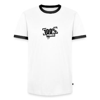 100 % de puissance Stempel - T-shirt contrasté Homme - blanc/noir - Devant - AI Model Female 172 light (172cm) & AI Model Male 178 dark (178cm)