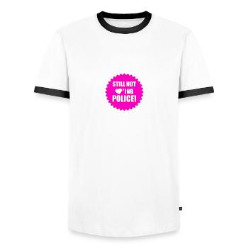 Still not loving police - Antifascist action - Men's Ringer Shirt - white/black - Front - AI Model Female 172 light (172cm) & AI Model Male 178 dark (178cm)