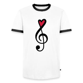 Notenschlüssel Herz rot Musik - Männer Kontrast-T-Shirt - Weiß/Schwarz - Vorne - AI Model Female 172 light (172cm) & AI Model Male 178 dark (178cm)