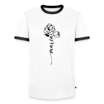 Maria Surname First Name Name Flower - Men's Ringer Shirt - white/black - Front - AI Model Female 172 light (172cm) & AI Model Male 178 dark (178cm)