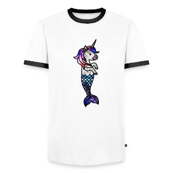Licorne de la mer cosmique - T-shirt contrasté Homme - blanc/noir - Devant - AI Model Female 172 light (172cm) & AI Model Male 178 dark (178cm)