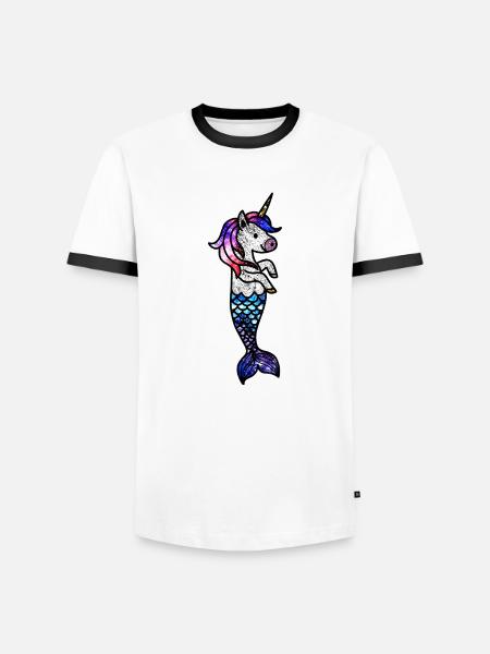 Kosmisches Meeres-Einhorn - Männer Kontrast-T-Shirt - Weiß/Schwarz