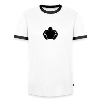 Sitting Fat Man - Männer Kontrast-T-Shirt - Weiß/Schwarz - Vorne - AI Model Female 172 light (172cm) & AI Model Male 178 dark (178cm)