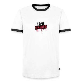 True Gamer Stamp - T-shirt contrasté Homme - blanc/noir - Devant - AI Model Female 172 light (172cm) & AI Model Male 178 dark (178cm)