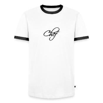 Text Chef Koch Logo - Männer Kontrast-T-Shirt - Weiß/Schwarz - Vorne - AI Model Female 172 light (172cm) & AI Model Male 178 dark (178cm)