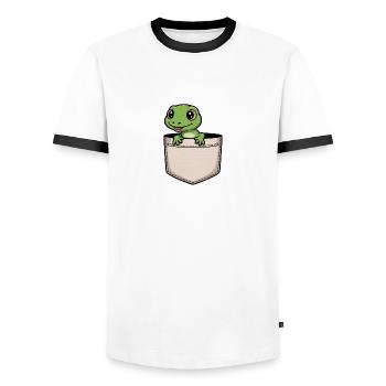 Funny Lizard in Pocket - Cute Reptile Product Gift - Men's Ringer Shirt - white/black - Front - AI Model Female 172 light (172cm) & AI Model Male 178 dark (178cm)
