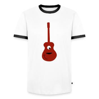 guitare acoustique souriante - T-shirt contrasté Homme - blanc/noir - Devant - AI Model Female 172 light (172cm) & AI Model Male 178 dark (178cm)