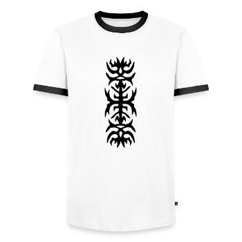 tribal 68,small tribal - Men's Ringer Shirt - white/black - Front - AI Model Female 172 light (172cm) & AI Model Male 178 dark (178cm)