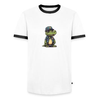 crocodile - Men's Ringer Shirt - white/black - Front - AI Model Female 172 light (172cm) & AI Model Male 178 dark (178cm)
