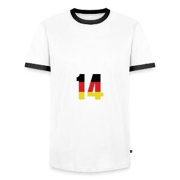 14 Zahl Deutschland Trikot - Männer Kontrast-T-Shirt - Weiß/Schwarz - Vorne - AI Model Female 172 light (172cm) & AI Model Male 178 dark (178cm)