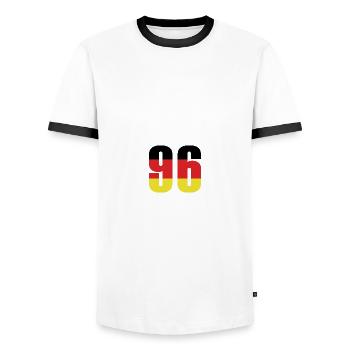 96 Zahl Deutschland Trikot - Männer Kontrast-T-Shirt - Weiß/Schwarz - Vorne - AI Model Female 172 light (172cm) & AI Model Male 178 dark (178cm)