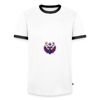 Hirsch Wappen Porträt Bunt - Männer Kontrast-T-Shirt - Weiß/Schwarz - Vorne - AI Model Female 172 light (172cm) & AI Model Male 178 dark (178cm)