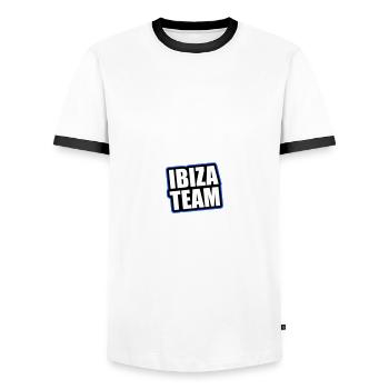 Ibiza Team Travel Holidays - Men's Ringer Shirt - white/black - Front - AI Model Female 172 light (172cm) & AI Model Male 178 dark (178cm)