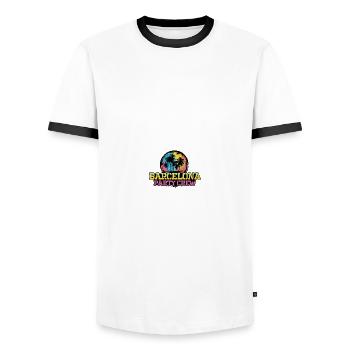 L’équipe de Barcelona Party Crew - T-shirt contrasté Homme - blanc/noir - Devant - AI Model Female 172 light (172cm) & AI Model Male 178 dark (178cm)