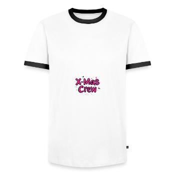 X-Mas Crew - Men's Ringer Shirt - white/black - Front - AI Model Female 172 light (172cm) & AI Model Male 178 dark (178cm)