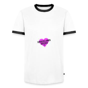 Enterrement de vie de jeune fille 2024 Enterrement de vie de jeune fille - T-shirt contrasté Homme - blanc/noir - Devant - AI Model Female 172 light (172cm) & AI Model Male 178 dark (178cm)