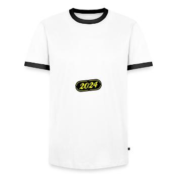 2024 Symbol - Männer Kontrast-T-Shirt - Weiß/Schwarz - Vorne - AI Model Female 172 light (172cm) & AI Model Male 178 dark (178cm)