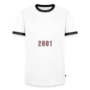 2001 Année Numéro - T-shirt contrasté Homme - blanc/noir - Devant - AI Model Female 172 light (172cm) & AI Model Male 178 dark (178cm)