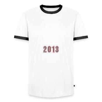2013 Year Number - Men's Ringer Shirt - white/black - Front - AI Model Female 172 light (172cm) & AI Model Male 178 dark (178cm)
