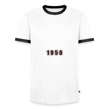 Anniversaire de l’année 1950 - T-shirt contrasté Homme - blanc/noir - Devant - AI Model Female 172 light (172cm) & AI Model Male 178 dark (178cm)