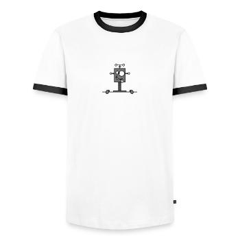 Funny Crazy Robot Behind Wall - T-shirt contrasté Homme - blanc/noir - Devant - AI Model Female 172 light (172cm) & AI Model Male 178 dark (178cm)